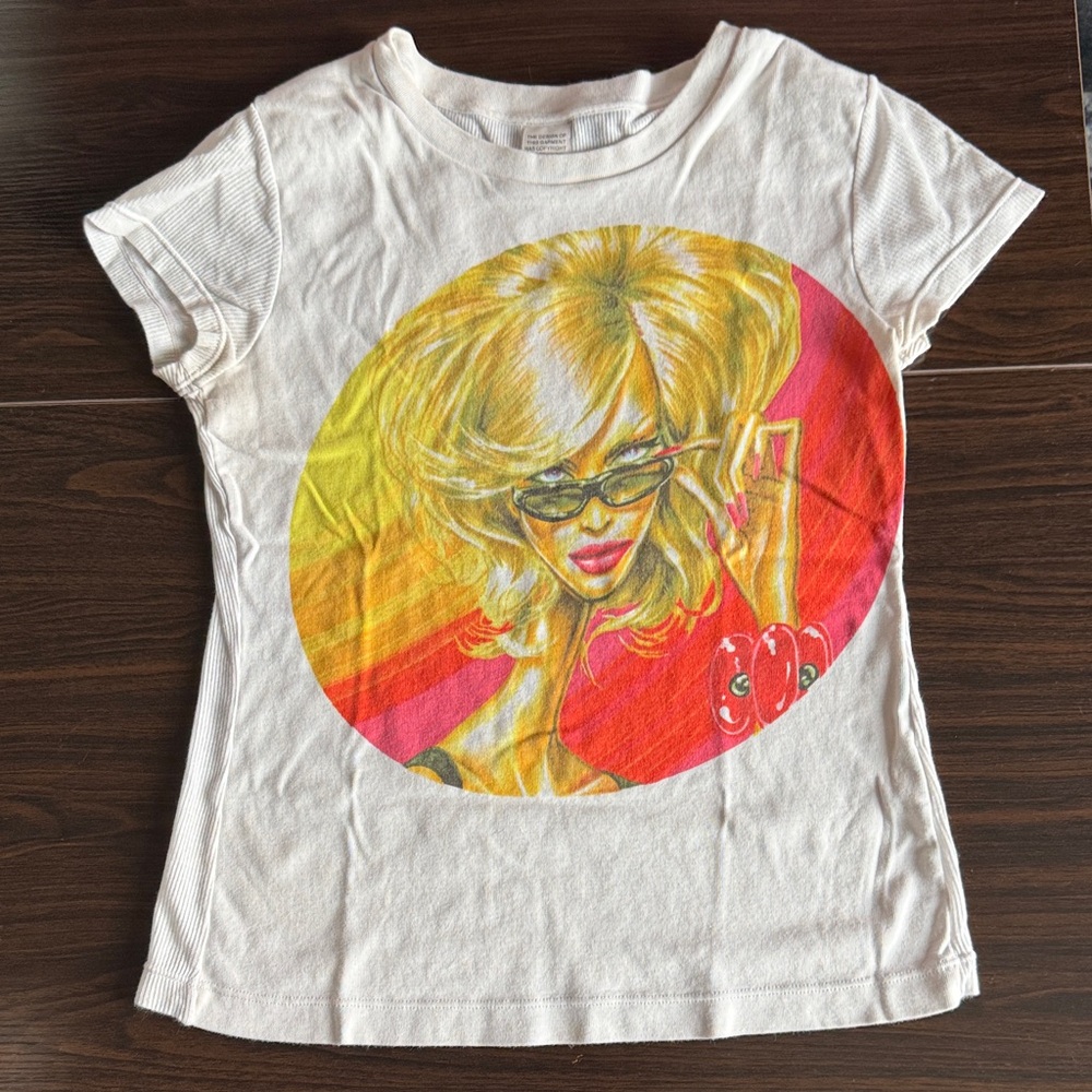 Custo Barcelona White Short Sleeve Tee with Yellow and Pink Circle Graphic